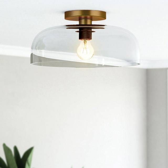 Alora Mood Sylvia Semi Flush Ceiling Light in Brushed Gold and Clear G
