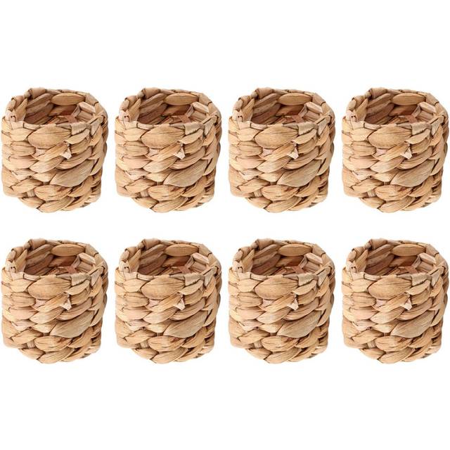 8Pcs Country Style Water Woven Napkin Ring, Hand-Woven Straw Farmhouse Natural Buckle