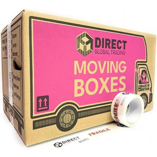 20 Strong Large Cardboard Storage Packing Moving House Boxes With Fragile Tape 52Cm X 30Cm X 30Cm 47 Litres Carry Handles And Room - One Size
