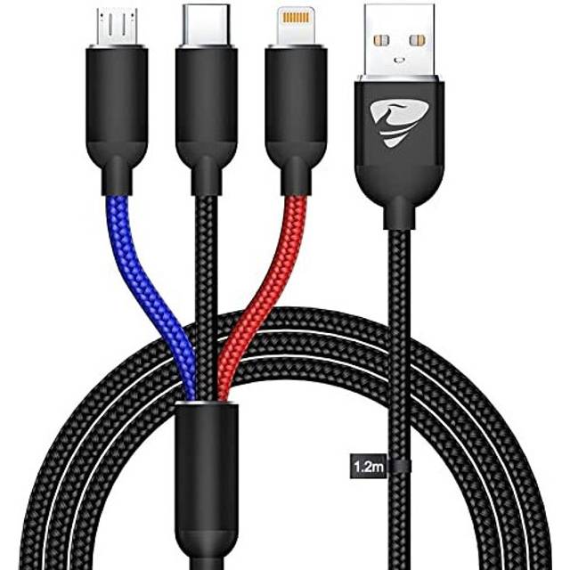Multi Charger Cable 3 in 1 Charging Cable [1.2M] Multiple USB Cable Nylon Multi Lead with iP Micro USB Type C Connector for iPhone 11 12 XR 10,