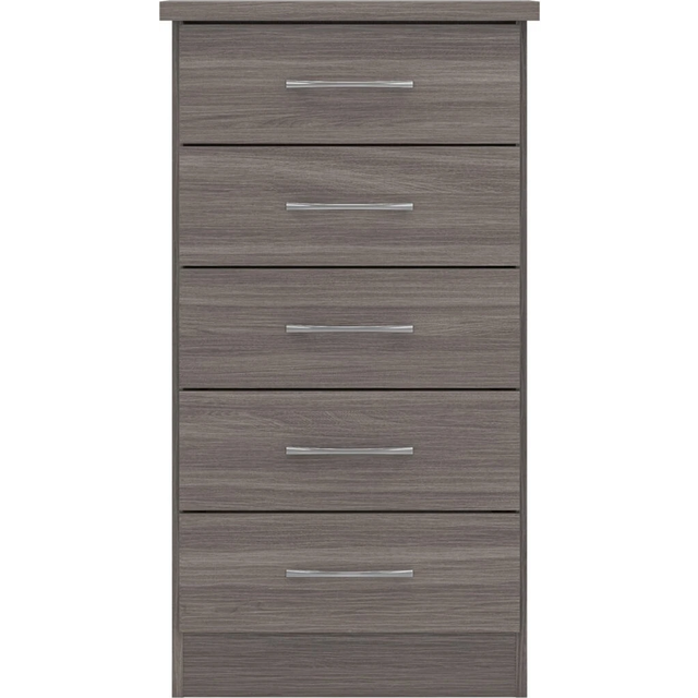 Seconique Nevada 5 Drawer Black Wood Grain Narrow Chest of Drawers - 5 Drawers