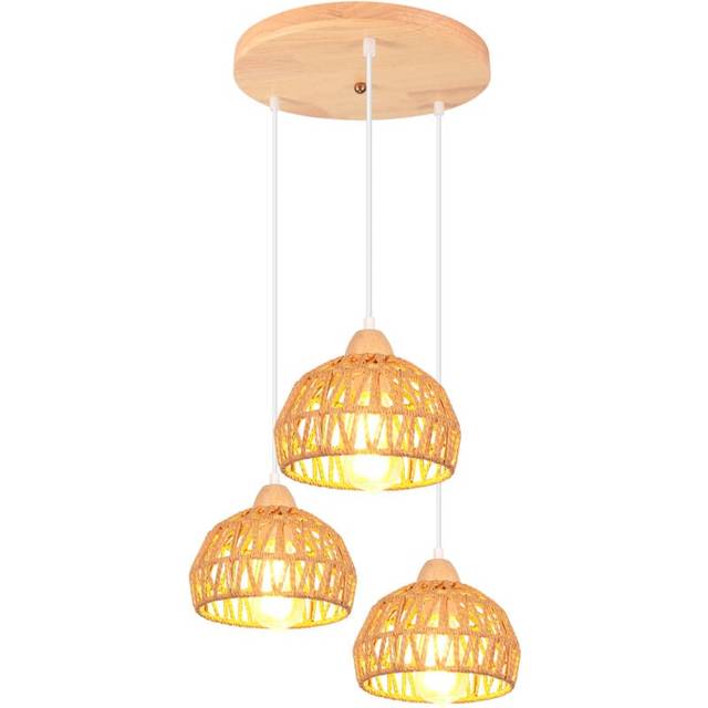 3 Lights Retro Pendant Light Hemp Rope Braided Pendant Light Modern Indoor Ceiling Lamp For Bedroom Entrance Hallway Bar