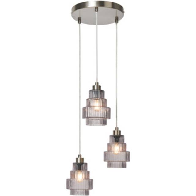 Litecraft Louisa Ceiling Pendant Cluster Smoke Tint Shaded 3 Light - Satin Nickel