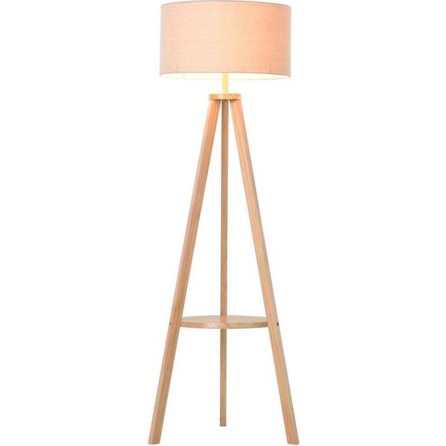 Floor Lamp, 154H cm-Beige/Natural Wood Colour