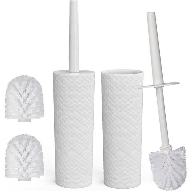 Topsky 2-Pack Closed Toilet Brush Compact Toilet Brush and Holder Plastic Round Barrel Loo Brush with Replacement Toilet Brush Head (White)