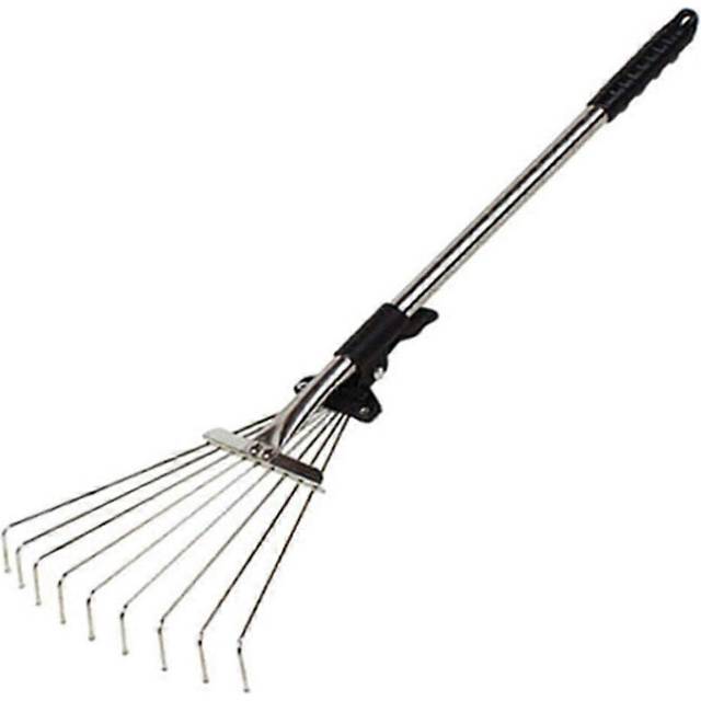 (As show, One size) Adjustable Garden Leaf Rake Alloy Telescopic Hoe Grass Tool Multi Toothed Metal Rake for Deciduous Hay Grass of Lawn and Yard