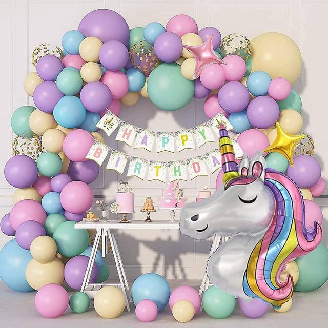 (As show, One size) Balloons Arch Garland Kit For Kid Birthday Party Decorations (147pcs Rainbow Unicorn Balloons Arch Garland Kit) (unicorn)