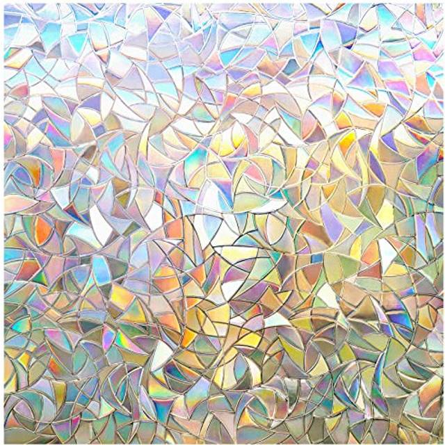 rabbitgoo Rainbow Window Film Privacy Film for Glass Windows, Decorative Stickers for Glass Privacy, Static Cling Self-Adhesive Vinyl Rainbow Covering