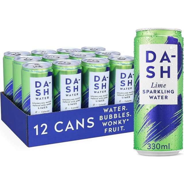 Dash Water Lime - 12 x Lime Flavoured Sparkling Spring Water - NO Sugar, NO Sweetener, NO Calories - Infused with Wonky Fruit (12 x 330ml cans)