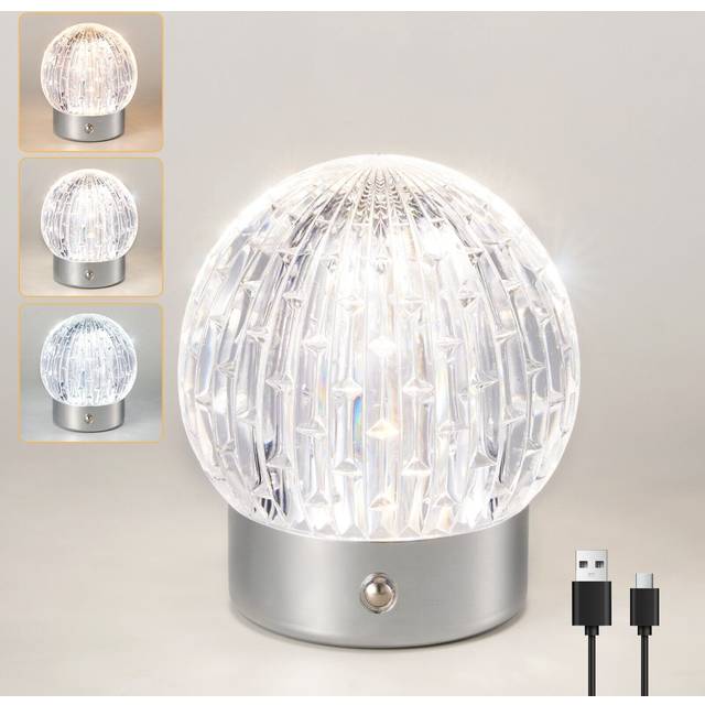 Harper Living Rechargeable Table Lamp, Small Battery Operated Desk Lamp, Globe Shade, Chrome Finish - One Size