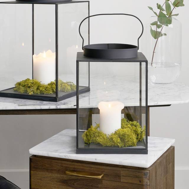 Pacific Matt Black Metal And Glass Small Square Lantern, Black