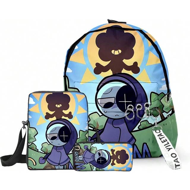 (Dark Grey) Cartoon Popular Dandy's World 3D Print 3pcs/Set pupil School Bags Oxford Key Chain Backpack Inclined shoulder bag Pencil Case