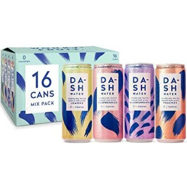 Dash water mixed pack 16 x flavoured sparkling spring water raspberry lemon bla