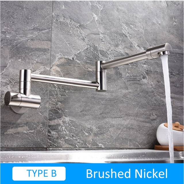 (B-Brushed Nickel) Quyanre Chrome Nickel Black Brass Pot Filler Tap Wall Mounted Kitchen