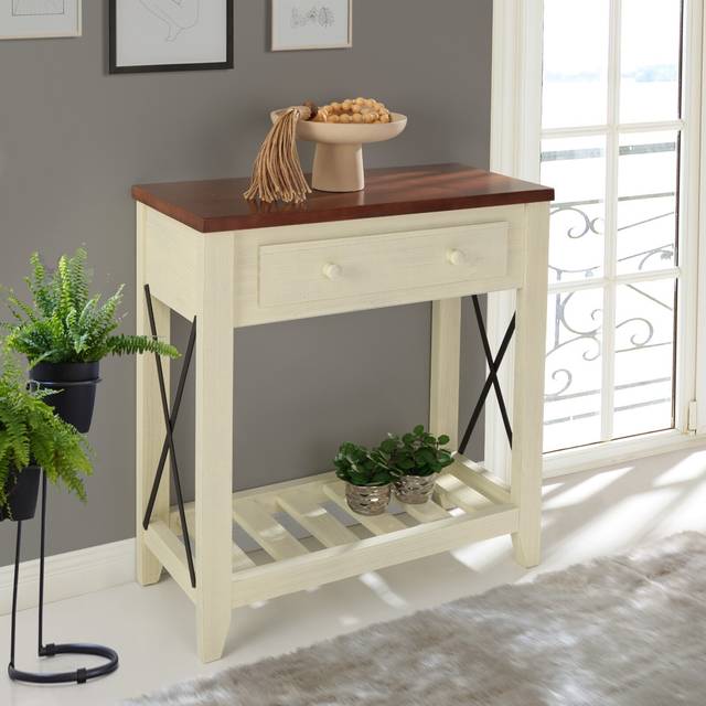 Cottage console table white painted pine wooden hall table 1 drawer