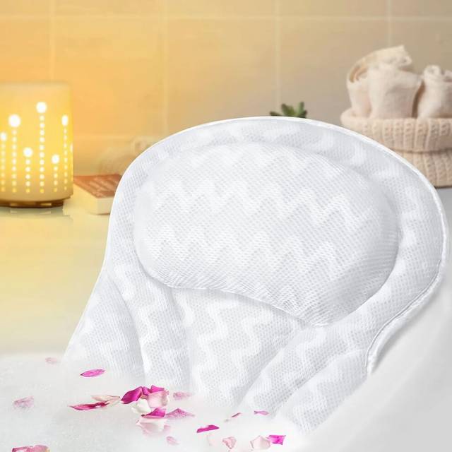 Bath Pillow, Ergonomic Luxury Bathtub Pillows for Head and Neck with 6 Suction Cups 4D Air Mesh Technology, Non-Slip Headrest Cushion for Back Support