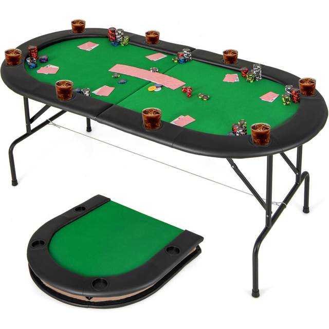 8 Players Poker Table Folding Cardboard Game Table w/8 Cup Holders-Green