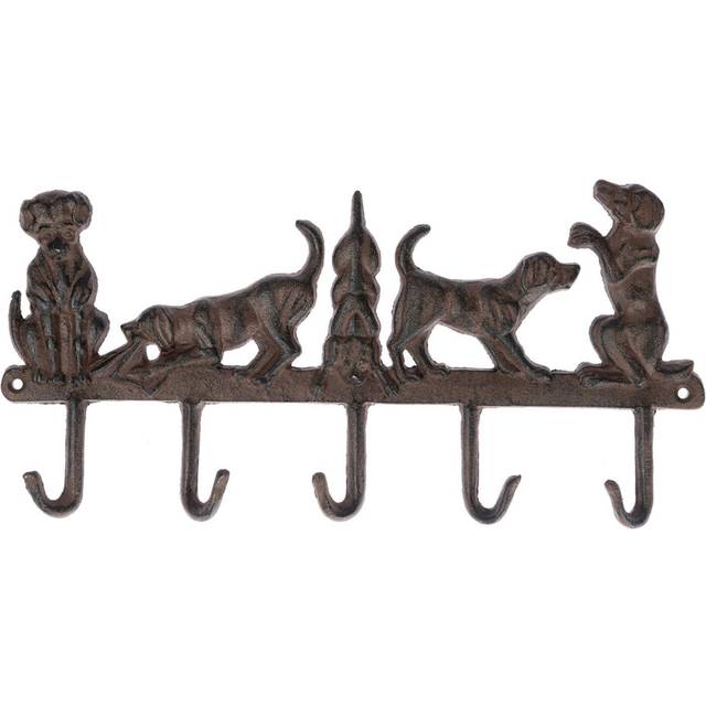 Homescapes Brown Cast Iron Wall Mounted Hooks with Decorative Dogs