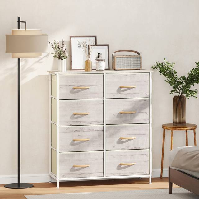 Homcom Chest Of Drawers With Fabric Drawers Dresser For Bedroom In Natural - L