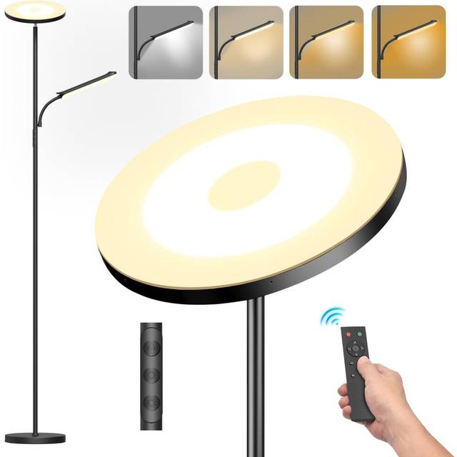 LED Uplighter Floor Lamp Living Room - 36W Floor Lamp & 18W Reading Lamp, 2700K-6500K Color Temperature, Modern Stand Lamp with Remote Control & Touch