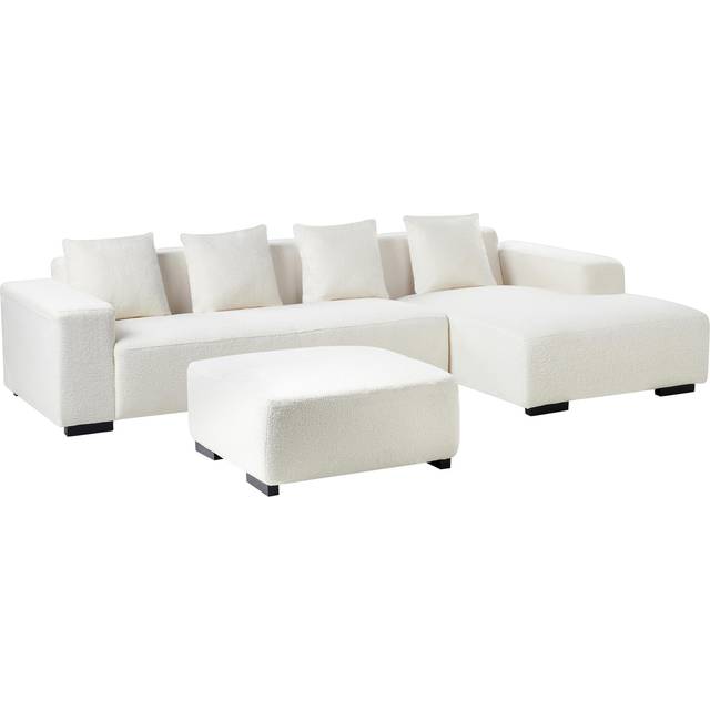 Corner Sofa 4 Seater LUNGO Boucle White with Ottoman Left Hand