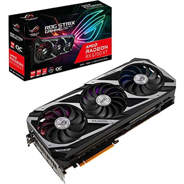 ASUS ROG STRIX AMD Radeon RX 6700 XT OC Edition – gaming-grafikkort (12 GB GDDR6, AMD RDNA 2, PCIe 4.0, HDMI 2.1, DisplayPort 1.4a, axiell fläkt, 2,9" kortplats, GPU Tweak II)