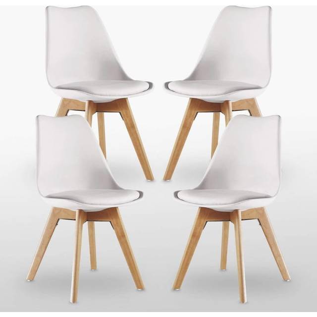 Set of 4 Lorenzo Retro Plastic Dining Chairs with Padded Seat Dining Room Chairs - White