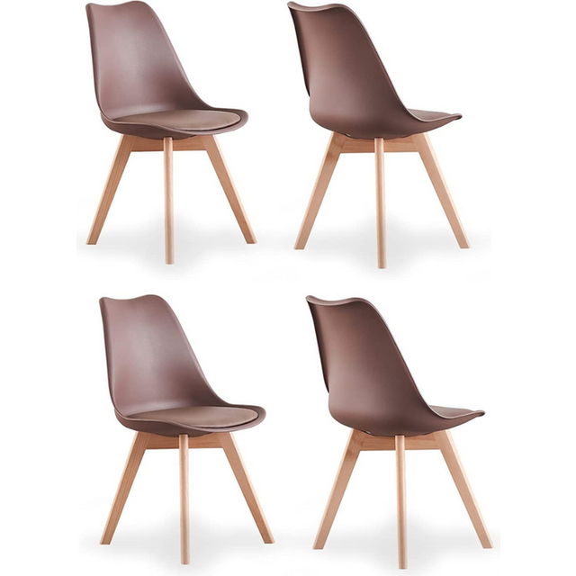 Set of 4 Lorenzo Retro Plastic Dining Chairs with Padded Seat Dining Room Chairs - Brown