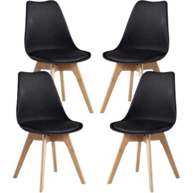 Set of 4 Lorenzo Retro Plastic Dining Chairs with Padded Seat Dining Room Chairs - Black