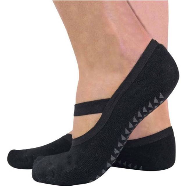 Sock Snob Womens 2 Pairs Ladies Non Slip Grip Invisible Pilates Yoga Socks with Straps - Black Cotton - Size UK 4-6.5