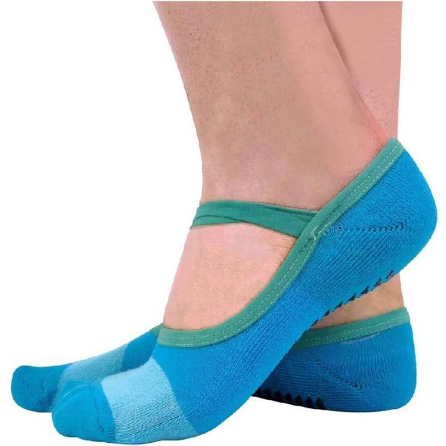 Sock Snob Womens 2 Pairs Ladies Non Slip Grip Invisible Pilates Yoga Socks With Straps by - Blue Cotton - Size UK 4-6.5