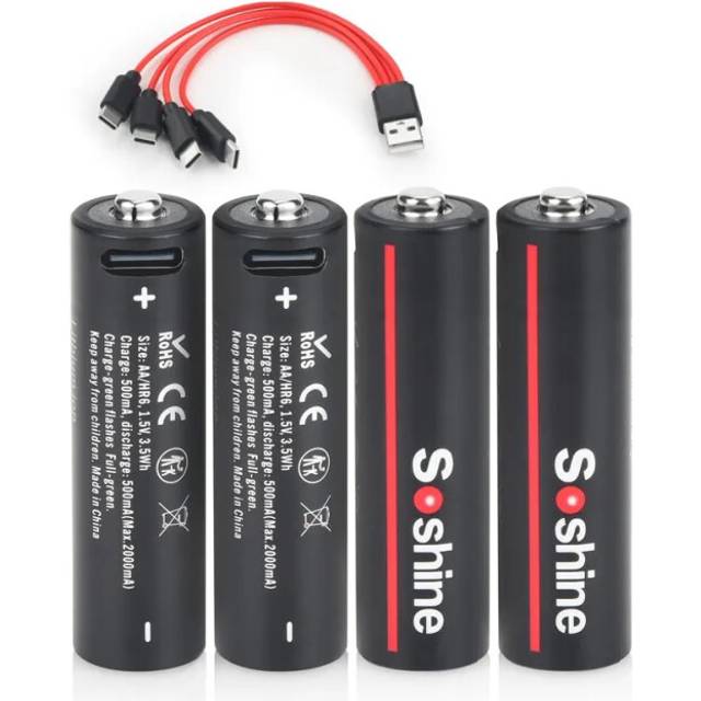 4x AA 3500mWh Lithium Rechargeable Batteries + USB-C Cable