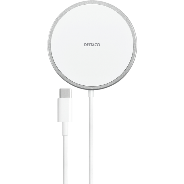 Deltaco Trådlös Laddare 15 W USB-C Vit/Silver