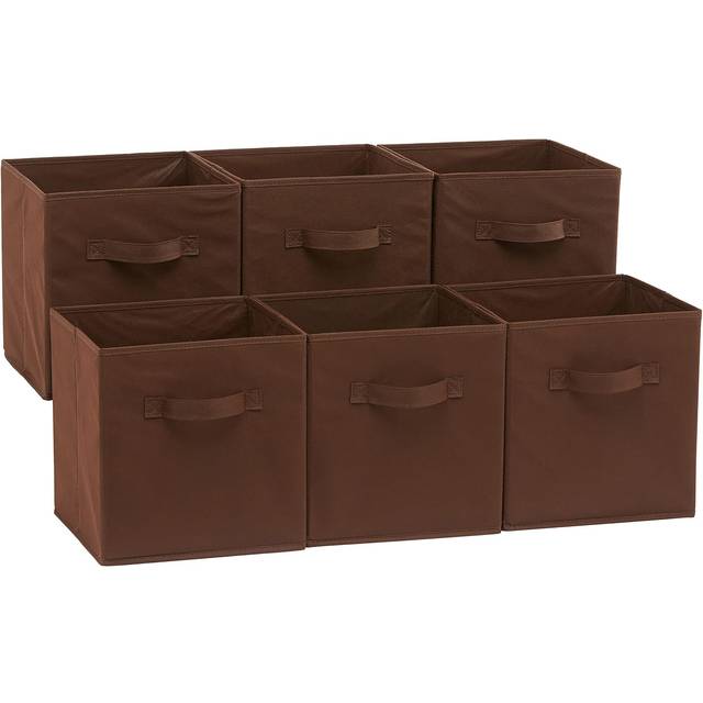 Amazon Basics collapsible Fabric Storage cubes Organizer with Handles  105x105x11  Brown - Pack of 6