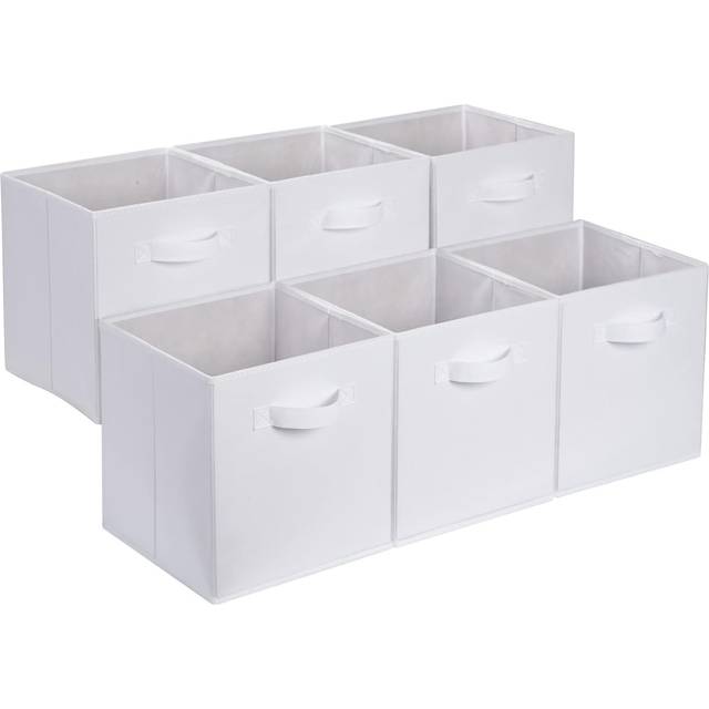 Amazon Basics collapsible Fabric Storage cube Organizer with Handles  105 x 105 x 11 Inch  White - Pack of 6