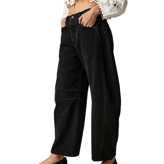 (XL, Black) Women'S Vintage Low Waist Stretchy Boyfriend Wide Leg Jeans Butt Lifting Baggy Denim Pants Light Blue S