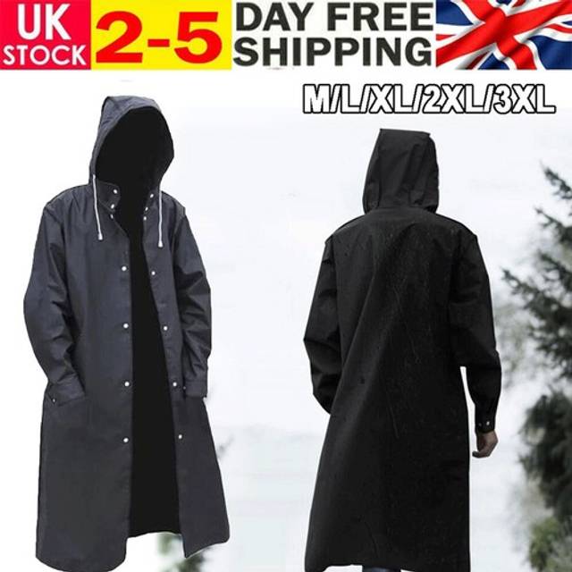Waterproof Long Black Raincoat Men Rain Coat Trench Jacket Hooded Outdoor