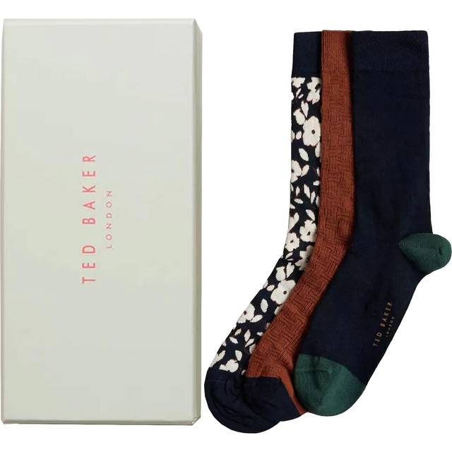 (Navy, One Size) Ted Baker Mens Crew Socks 3 Pack Gift Set