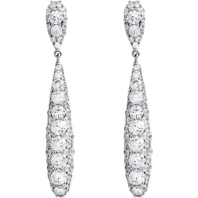 Rhodium Plated and Pave Long Drop Earrings - Metallic Silver - One Size