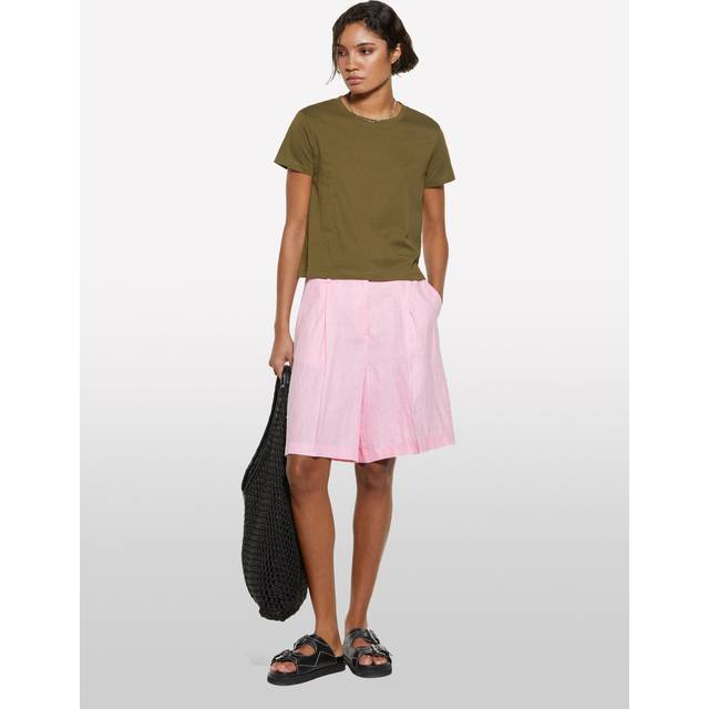 SISLEY High Waist Pure Linen Bermuda Shorts, Pink