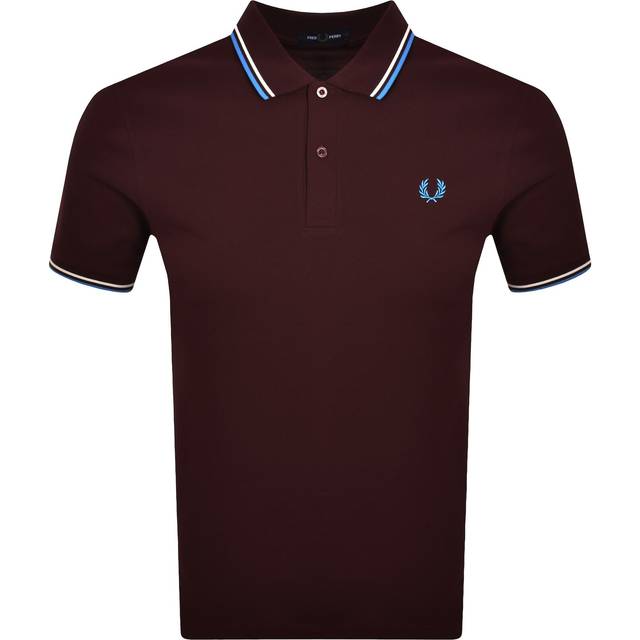 Men's Fred Perry Mens Twin Tipped Signature Polo Shirt - Oxblood/Ecru/Court Blue Z63 - Size: 42 - Red