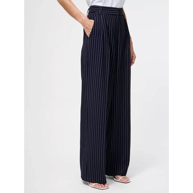 French Connection High Waist Pinstripe Tailored Trousers, Navy/White