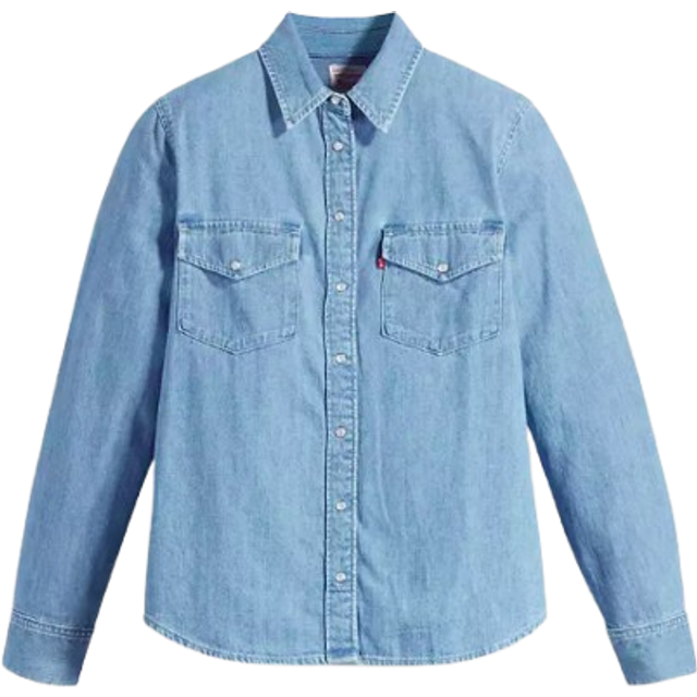 Levi's för kvinnor. 16786-0018 Iconic Western Cowboy Skjorta blå (S), Casual, Bomull, Denim, Lång ärm, Hållbar - Blå (S)