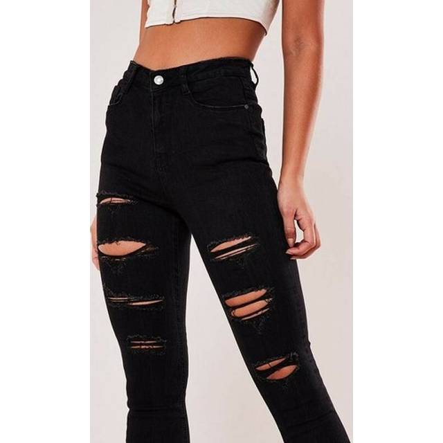 Miss guided black sinner high waisted extreme ripped skinny uk 4 rrp £30