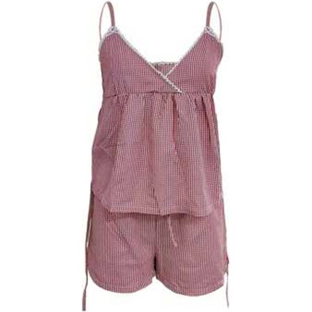 SHEIN Women Pajamas Set 2 Pieces Loungewear Suits Plaid V-Neck Sleeveless Cami Tops And Shorts Sleepwear Outfits