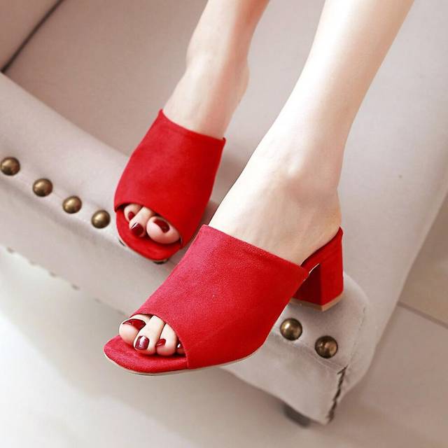 (As show, One size) Womens Ladies Low Mid Block Heel Casual Party Evening Mules Sandals Size