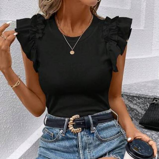 SHEIN Women Summer Casual Solid Color Short Cap Sleeve T-Shirt