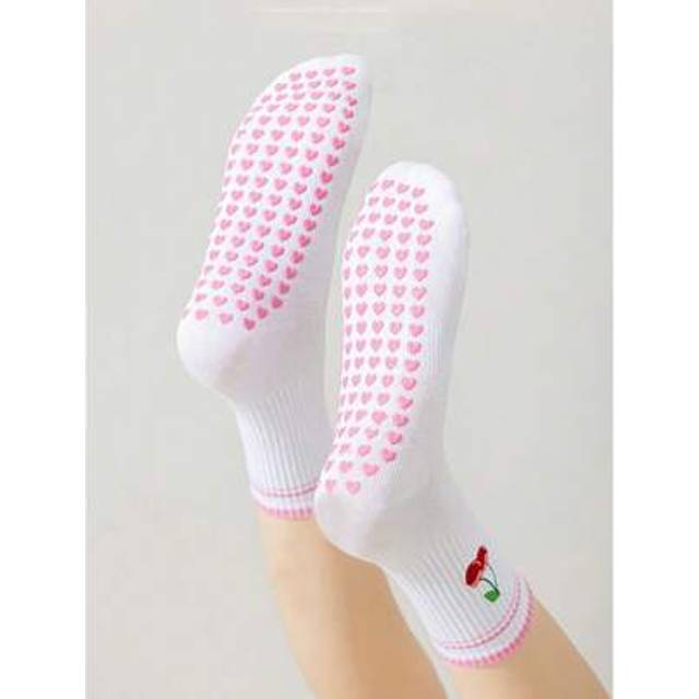 SHEIN 1 Pair Pilates Yoga Socks With Grips For Women, Crew Length Ballet Barre Socks, Workout Hospital Socks, Cute Silicone Wear-Resistant Anti-Slip Socks,