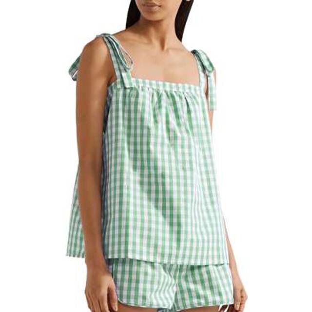 SHEIN Womens Two Piece Pajamas Set Sleeveless Tie Strap Plaid Print Tank Tops And Shorts Loungewear