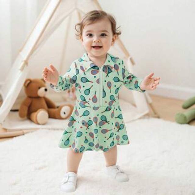 SHEIN Kids Girls Casual Dress, Long Sleeve Dress Tennis Racket/Golf Cart/Golf Club Print Fall Dress